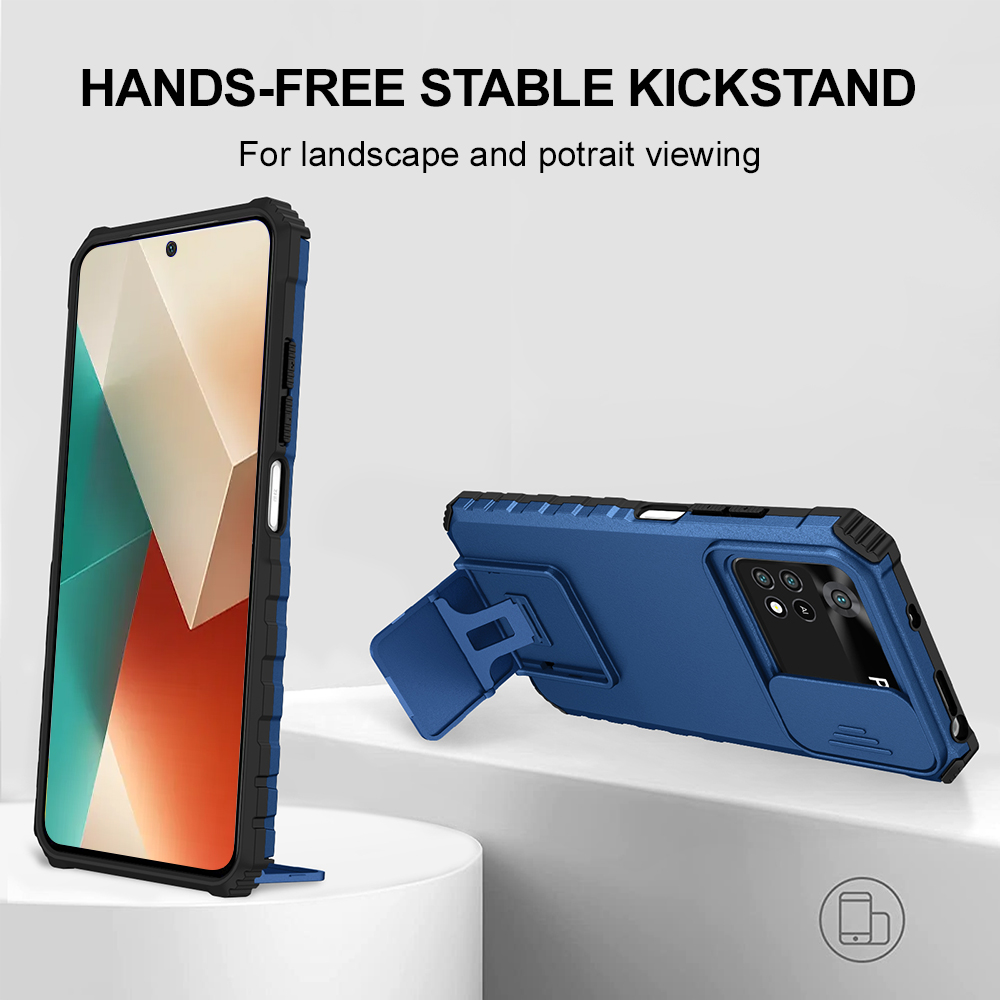 Kickstand Adjustable - 耐衝撃電話ケース Xiaomi 11T Pro Lite 用スライドカメラレンズプロテクターカバー調整可能な角度キックスタンド付き落下防止カバー