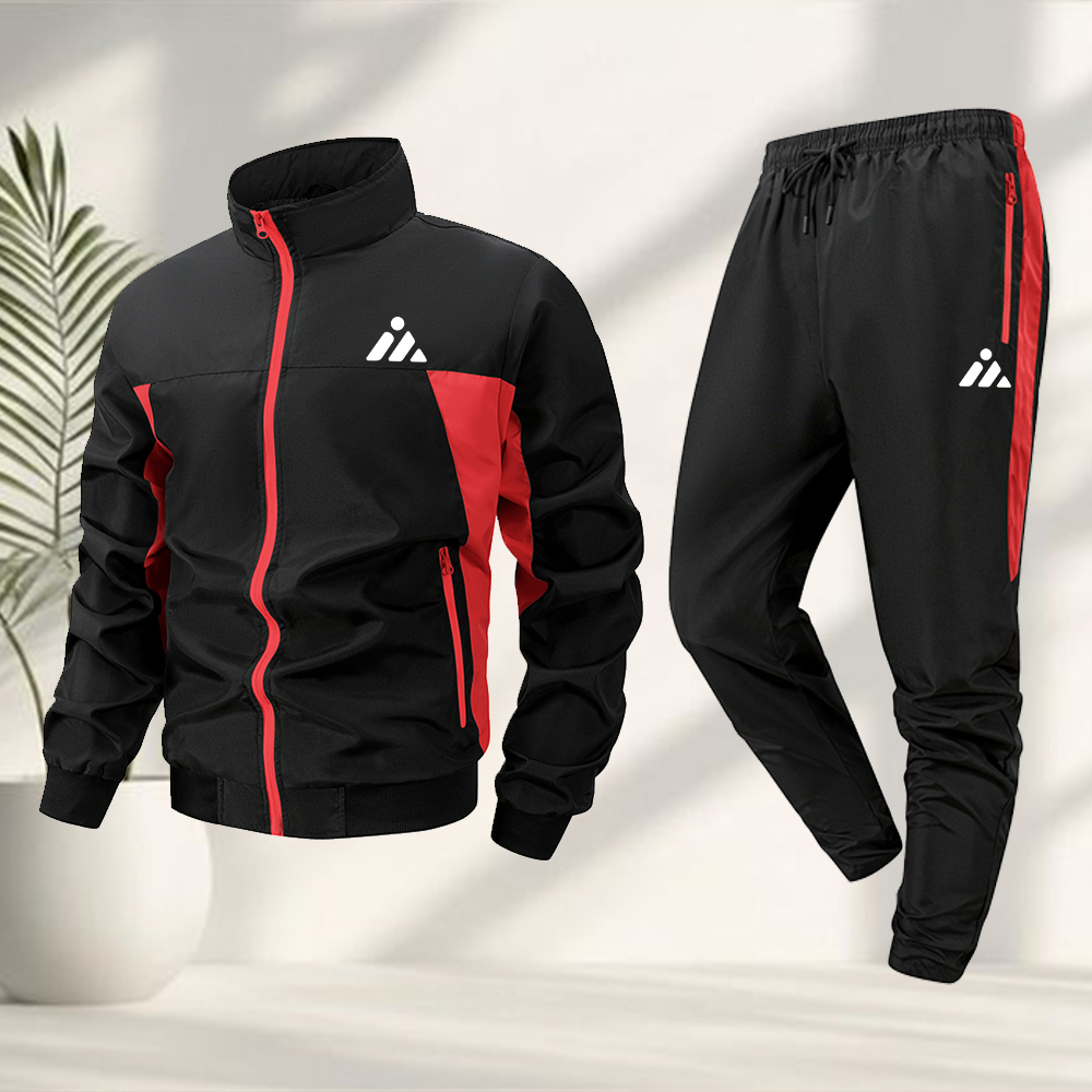 Cycling Commuter Clothing - メンズカジュアルスポーツスーツクリエイティブトライアングルプリントジッパージャケットとズボン付き夏フィットネスサイクリングアウトドアや通勤スーツ
