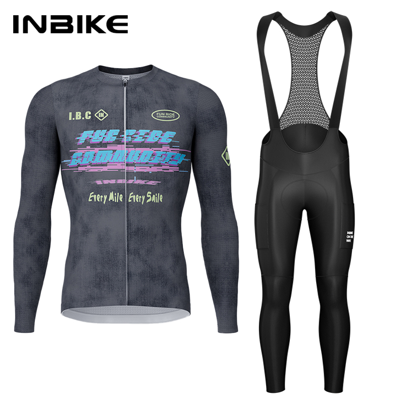 Cycling Commuter Clothing - INBIKE 春秋サイクリングセット サイクリングジャージ 長袖ビブパンツ パッド付き マウンテンロードバイクスーツ