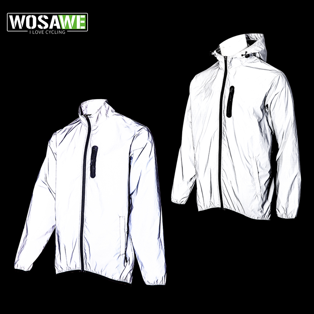 Cycling Rain Jacket Commute - WOSAWE メンズ完全反射ジャケット屋外軽量ウインドブレーカー MTB バイクフード付きレインジャケットランニング釣りサイクリングコート