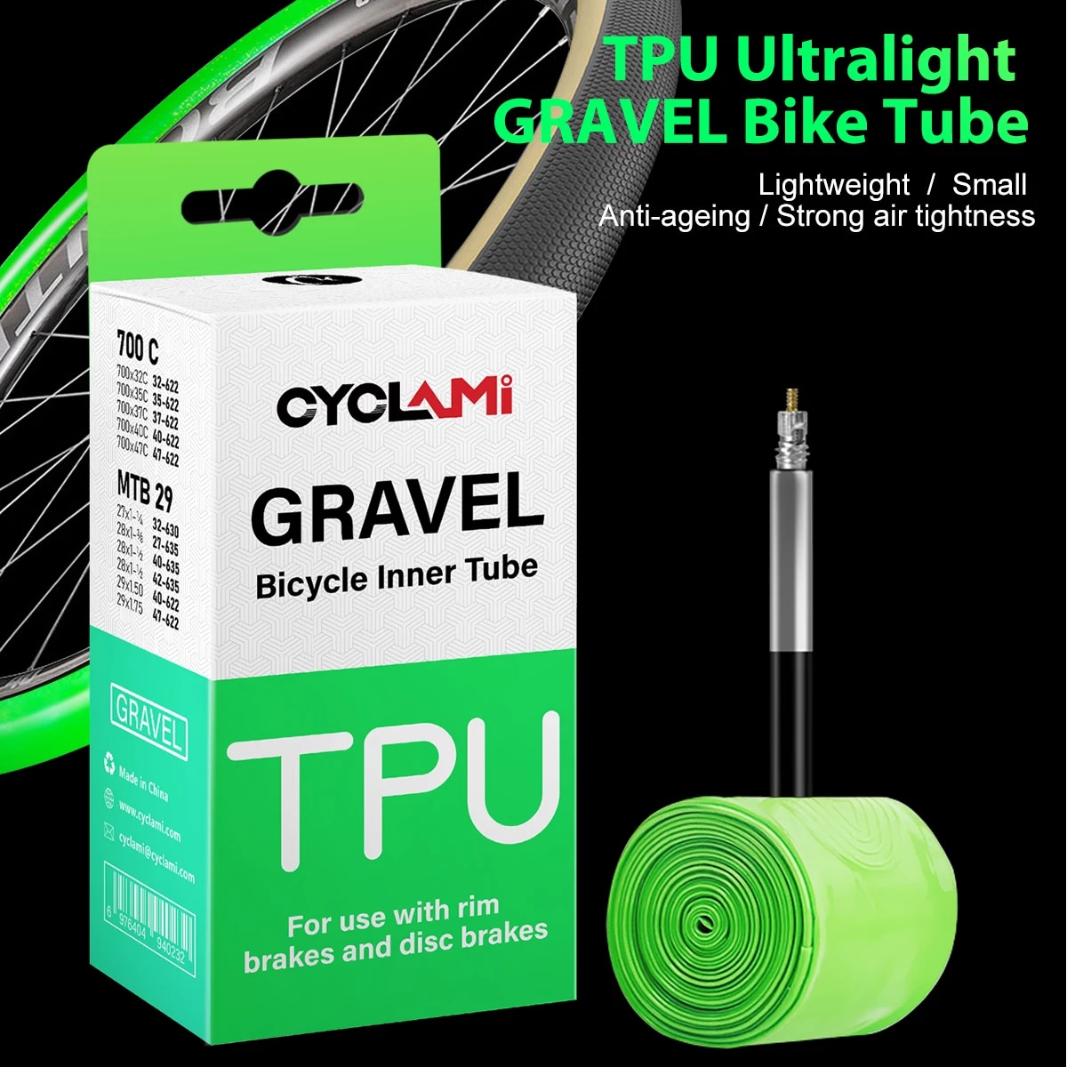 Inner Tube 700C - サイクルタミ-超軽量ロードバイクタイヤ,Tpuインナーチューブ,フレンチバルブ,fv,45mm,700c,32c,35c,37c,40c,47c,超軽量,29