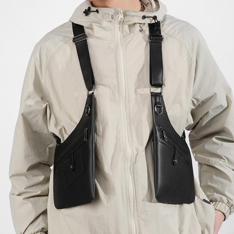 Waterproof Cycling Commute - 屋外チェストパック調節可能なストラップ付き防水 PU オートバイベストチェストバッグクロスボディベストパック登山用