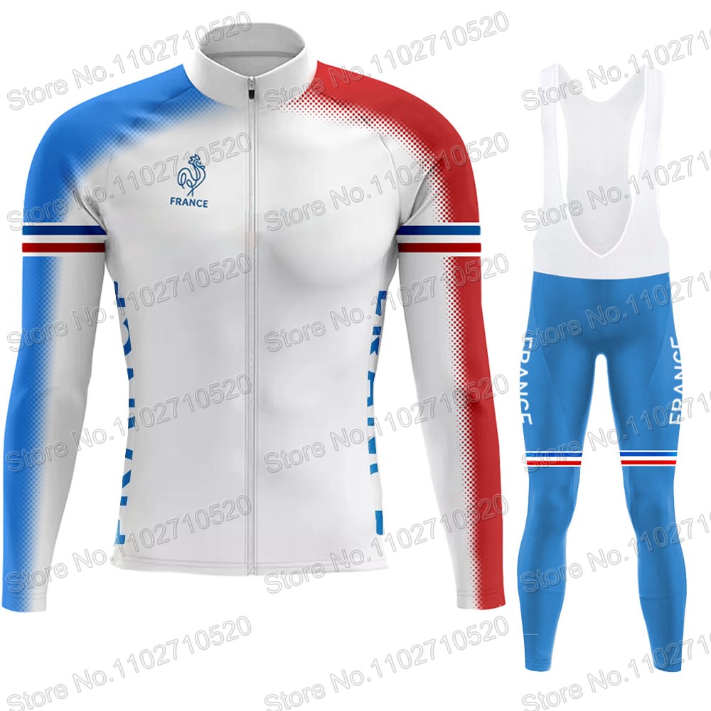 Cycling Commuter Clothing - フランス代表チーム 2025 サイクリングジャージセット長袖レトロサイクリングフランス服ロードレースバイクジャケットスーツ MTB マイヨ