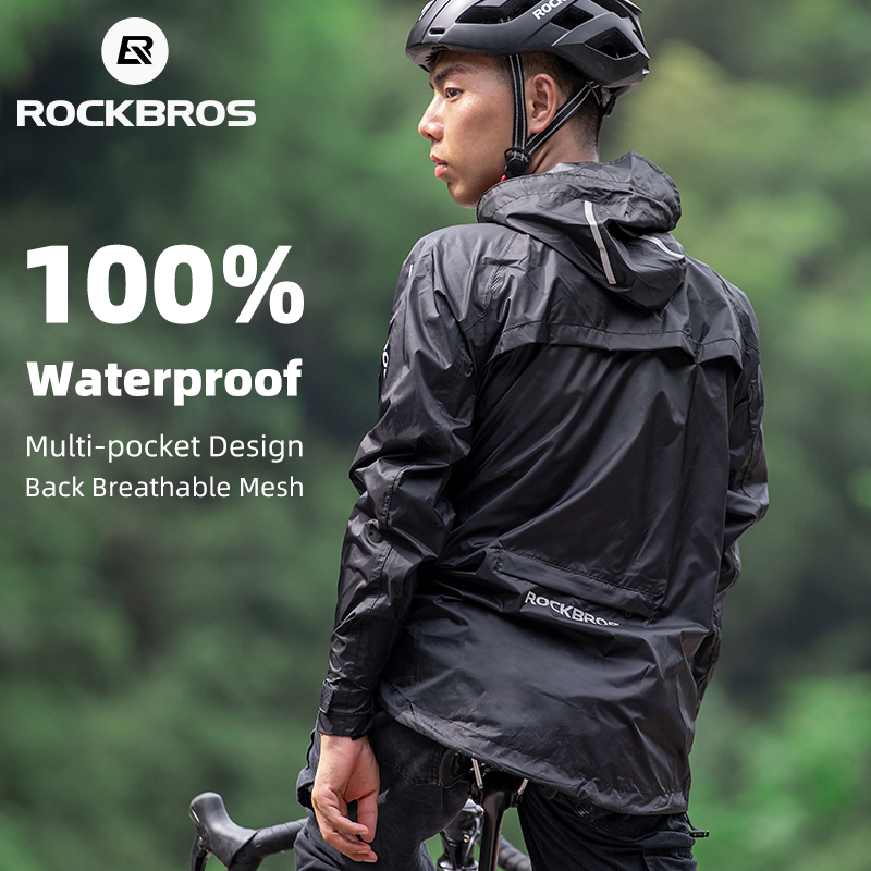 Cycling Rain Jacket Commute - Rockbros 防水サイクリングレインコート男性通気性防風反射フード付きレインコート屋外スポーツウインドブレーカージャケット