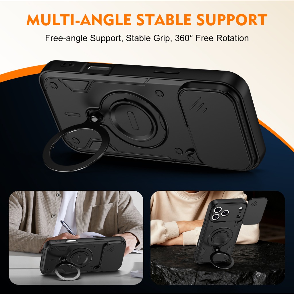 耐衝撃アーマーケース スライド式カメラカバー付き 360度保 - Kickstand Adjustable のレビューと価格